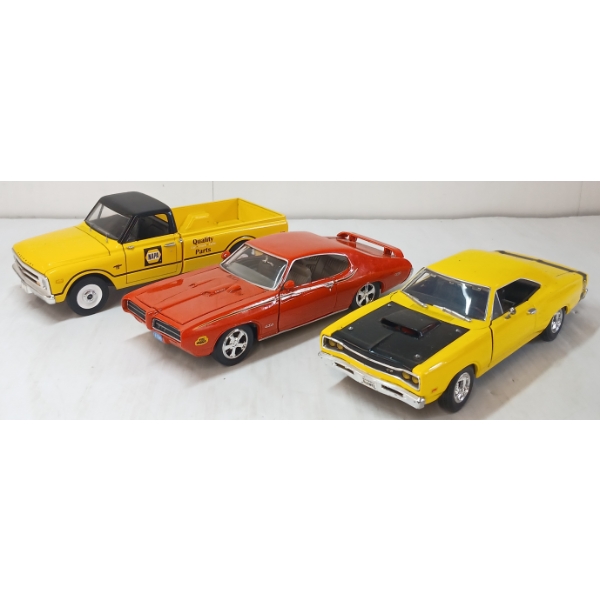 LOT OF 3 - 1969 JUDGE GTO, 1968 CHEVY C10 NAPA TRUCK & 1969 DODGE CORONET SUPER BEE DIECAST MODELS