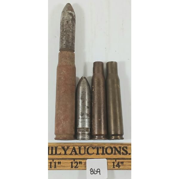 LOT OF 4 - 20 MM MILITARY BRASS & PROJECTILE - INERT