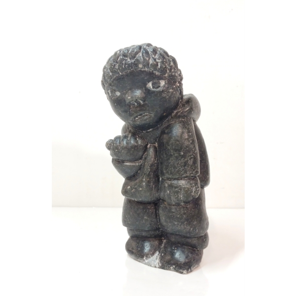 BOY W/ WATER SKIN BY INUKPUK - STONE