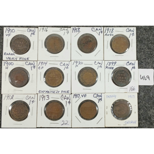 LOT OF 12 - 1899-1920 CDN 1 CENT COINS
