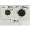 LOT OF 2 - 1861 NOVA SCOTIA 1/2 PENNY & BANK OF NOVA SCOTIA PENNY