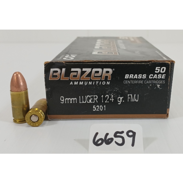 AMMO: 50X BLAZER 9MM LUGER - 124 GR. FMJ