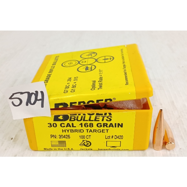 BULLETS: 100X BERGER .30CAL - 168GR