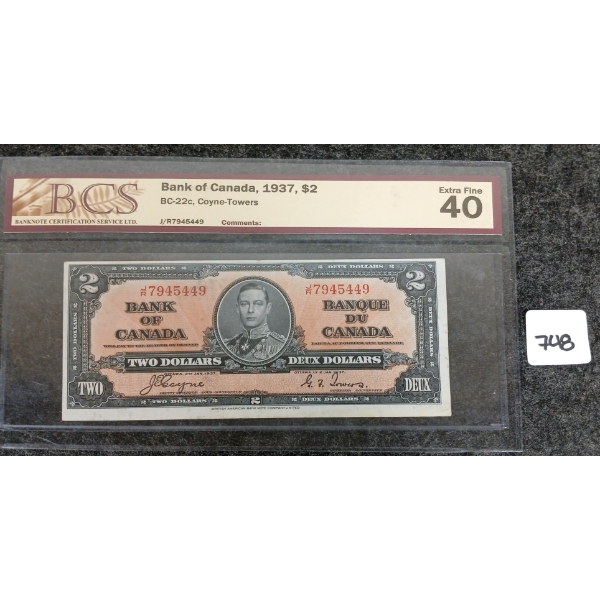 1937 CDN $2 BANKNOTE - BCS GRADED