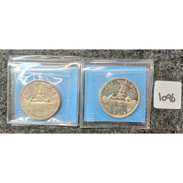 LOT OF 2 - 1957 CDN SILVER DOLLARS - VOYAGEUR - CCCS GRADED