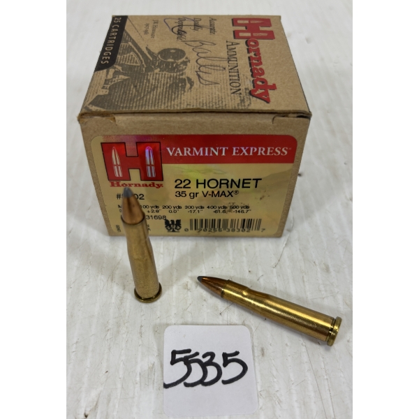 AMMO: 25 X HORNADY .22 HORNET - 35 GR - VMAX