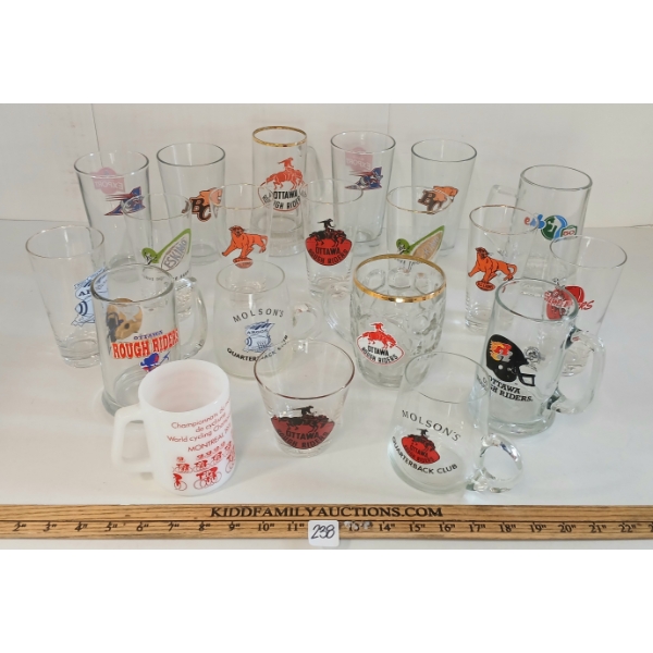 LOT OF 20 - ASSORTED SPORTS GLASSWARE - ARGOS, ROUGH RIDERS, ESKIMO, EXPOS, ETC