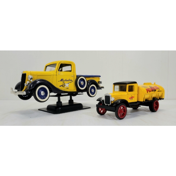 LOT OF 2 - SOLIDO MICHELIN FORD PICKUP & ERTL 1931 HAWKEYE TANKER DIECAST MODEL & COIN BANK