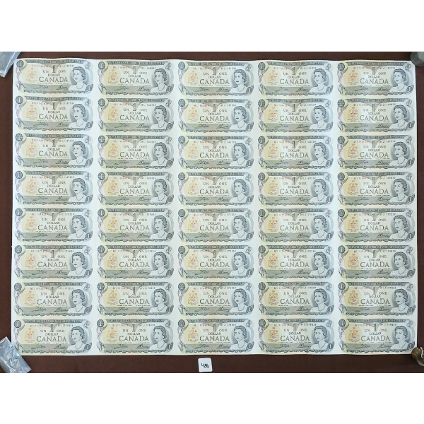 UNCUT SHEET OF 1973 CDN $1 BANKNOTES