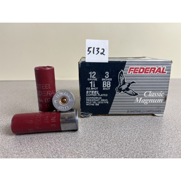 AMMO: 20X FEDERAL 12 GA 3IN 1-1/4OZ COPPER PLATED STEEL BB 