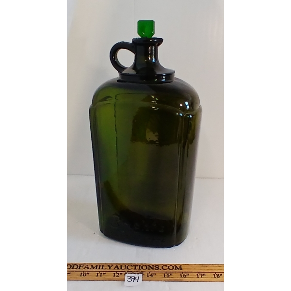 BRIGHT'S EST'D. 1874 GREEN GLASS JUG W/ STOPPER