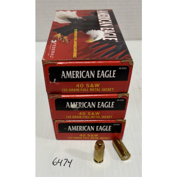 AMMO: 150 X AMERICAN EAGLE .40 S&W FMJ - 155 GR