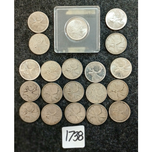 LOT OF 20 - 1937-1968 CDN 25 CENT COINS