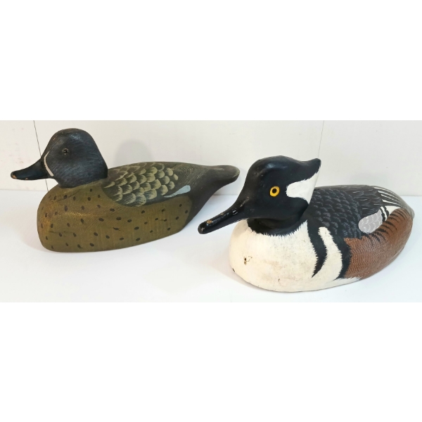 LOT OF 2 - HOODED MERGANSERS DECOY DUCKS - CIRCA 1980-2000's