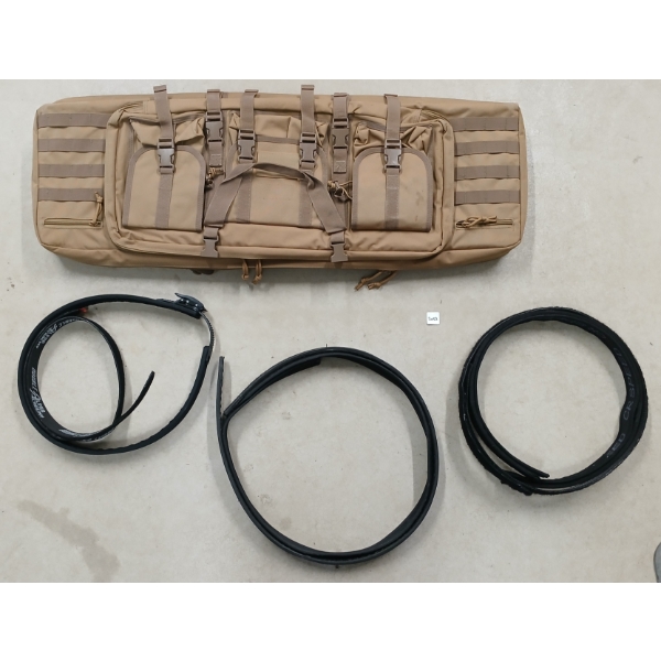 LOT OF 4 - COMPETITION SPED GUN BELTS & TACTICAL DOUBLE RIFLE CASE