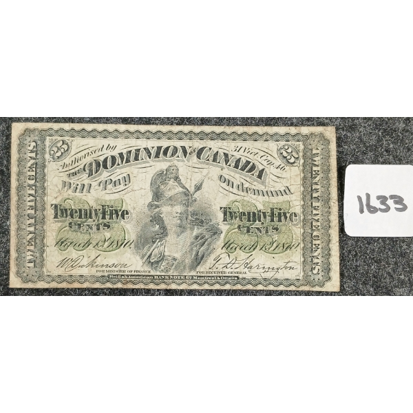 1870 CDN 25 CENT BANKNOTE - SHINPLASTER