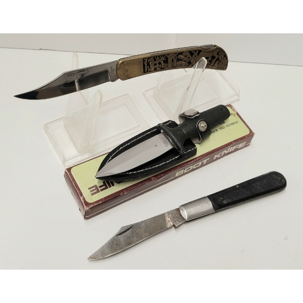 LOT OF 3 - FOLDING KNIVES & BOOT KNIFE