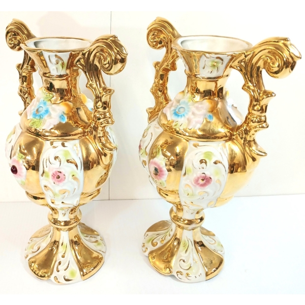 LOT OF 2 - VINTAGE CAPODIMONTE ITALIAN PORCELAIN VASES - CIRCA 1930s - 1960s