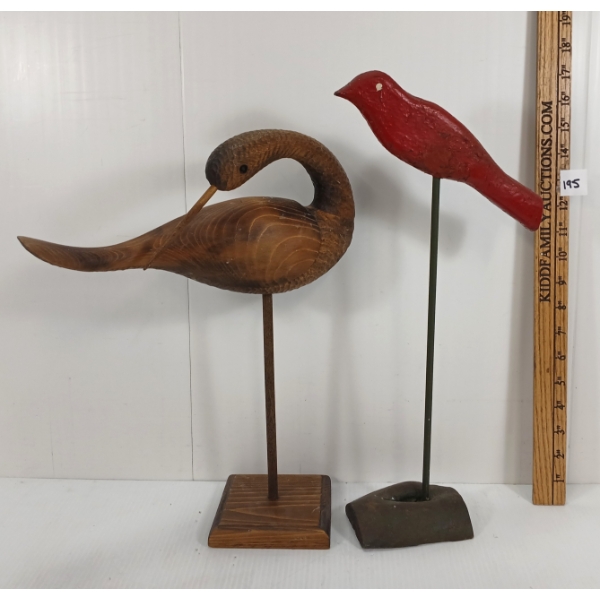 LOT OF 2 - FOLK ART BIRDS W/ BASES