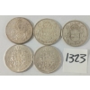 Image 1 : LOT OF 5 - 1953-1964 CDN 50 CENT SILVER COINS