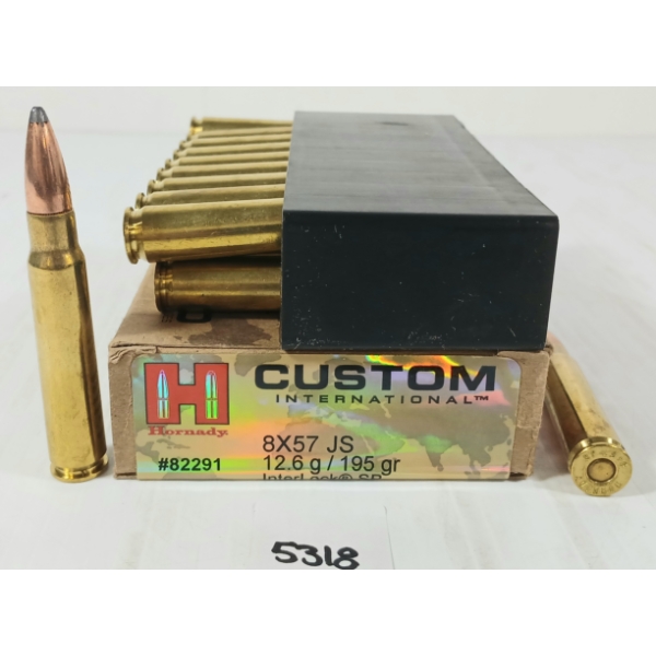 AMMO: 20X HORNADY CUSTOM 8X57 JS - 195GR - INTERLOCK SP