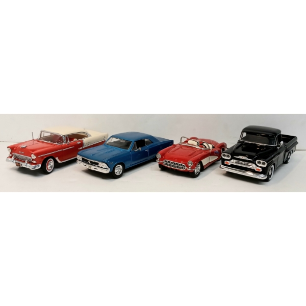 LOT OF 4 - BURAGO / ERTL / MAISTO MOTORMAX /  DIECAST MODELS - '58 CHEVY APACHE PICKUP, ETC