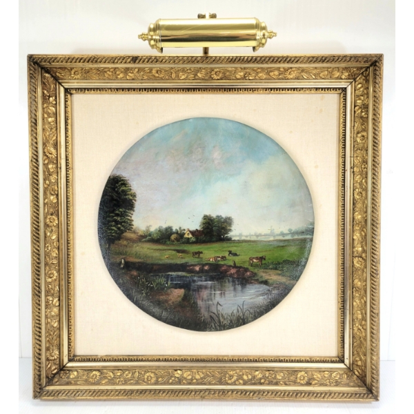 DUTCH DAIRY FARM BY UNKNOWN ARTIST - FRAMED OIL ON PLASTER