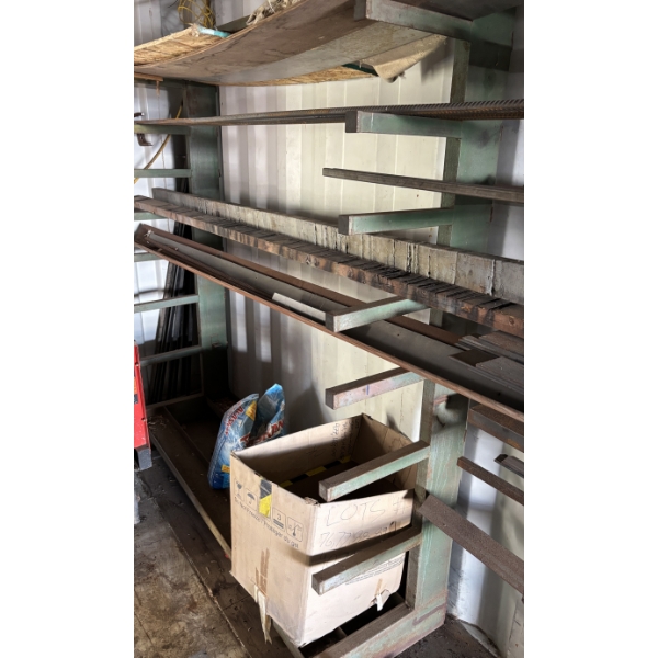 STEEL STORAGE RACK W/ QTY OF 5/8TH REBAR, OTHER MISC STEEL