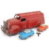 Image 1 : LOT OF 3 - WYANDOTTE PRESSED STEEL DELIVERY WAGON & TIN WIND UP CARS