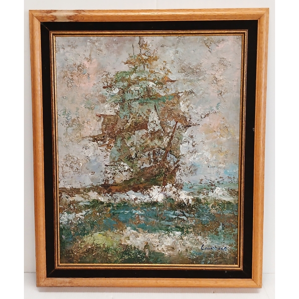 SHIP AT SEA BY LAURENCE - FRAMED OIL ON BOARD