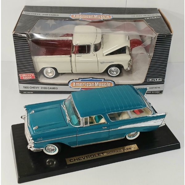 LOT OF 2 - ROAD TOUGH & ERTL DIECAST MODELS - 1955 CHEVY 3100 CAMEO & 1957 CHEVY NOMAD