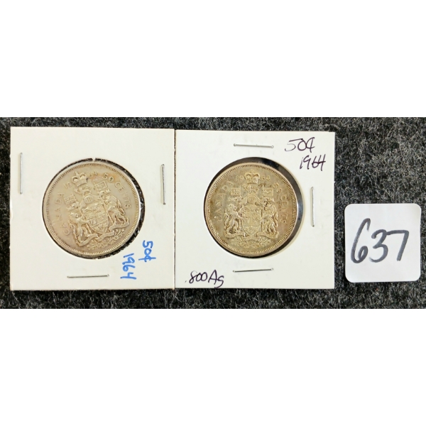 LOT OF 2 - 1964 CDN 50 CENT COINS