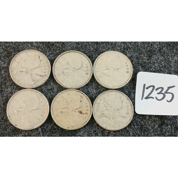 LOT OF 6 - 1968 CDN 25 CENT COINS