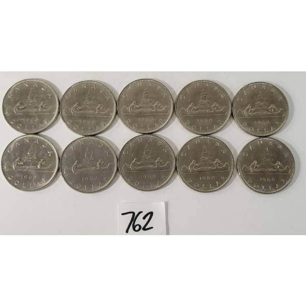 LOT OF 10 - 1968 CDN DOLLAR COINS