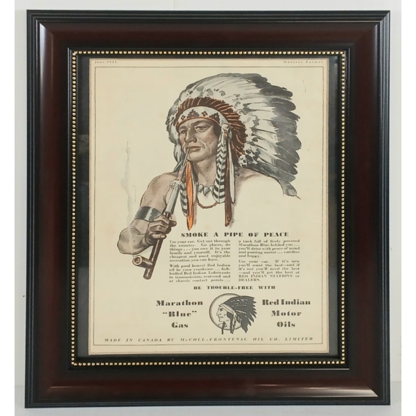 FRAMED RED INDIAN SMOKE A PIPE OF PEACE PAPER ADVERTISEMENT