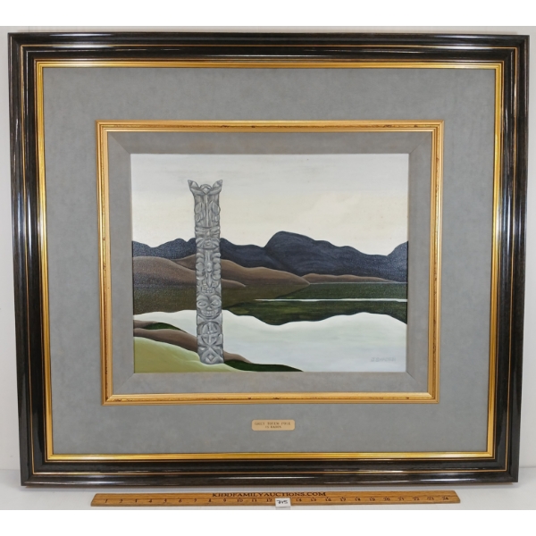 "GREY TOTEM POLE" BY J.S. HADEN - FRAMED OIL ON CANVAS