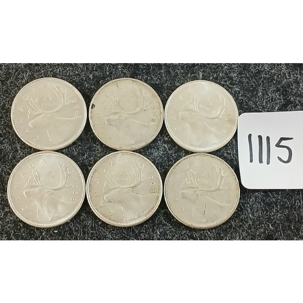 LOT OF 6 - 1968 CDN 25 CENT COINS