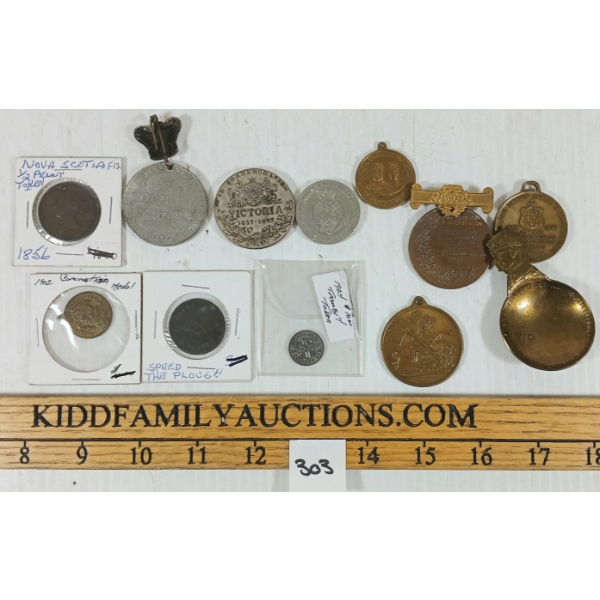 LOT OF 12 - MISC TOKENS - INCL 1856 NOVA SCOTIA HALF PENNY, SPEED THE PLOUGH, ETC