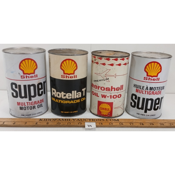 LOT OF 4 - SHELL AEROSHELL, ROTELLA T & SUPER MOTOR OIL CANS - QT