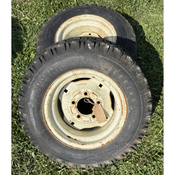 PAIR OF ORIGINAL JOHN DEERE 23 X 10.50-12 TIRES ON RIMS
