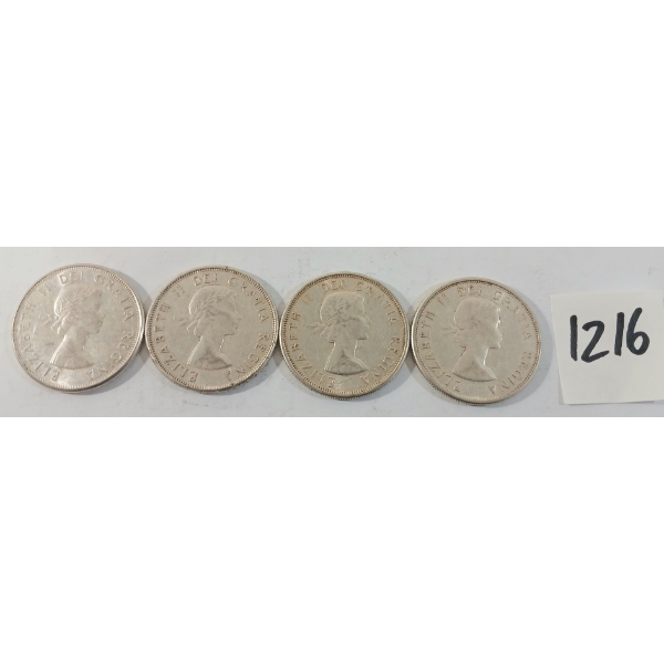 LOT OF 4 - 1960 CDN 50 CENT SILVER COINS