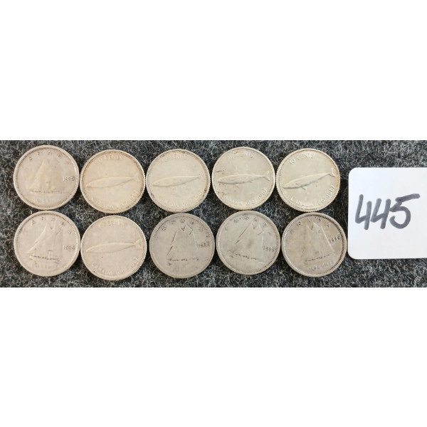 LOT OF 10 - 1939-1967 CDN 10 CENT COINS