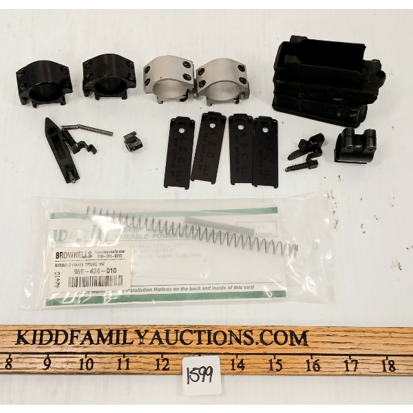 JOB LOT - GUN PARTS - VARIABLE POWER SPRING, SIGHTS, SCOPE RINGS, ETC