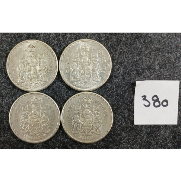 LOT OF 4 - 1959 CDN 50 CENT SILVER COINS