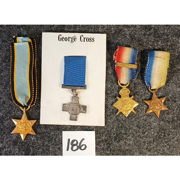 LOT OF 4 - WWI STAR, AIR CREW, ATLANTIC STAR & GEORGE CROSS MINI MEDALS