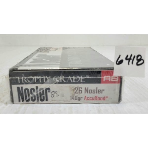 AMMO: 20X NOSLER TROPHY GRADE .26 NOSLER - 140GR - ACCUBOND - SEALED