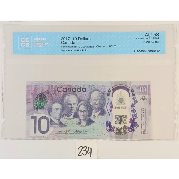 2017 CDN $10 BANKNOTE - CCCS GRADED