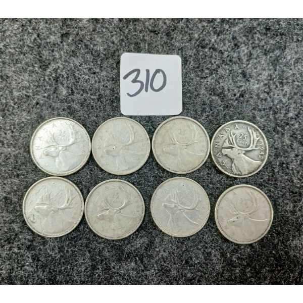 LOT OF 8 - 1942-1966 CDN 25 CENT COINS
