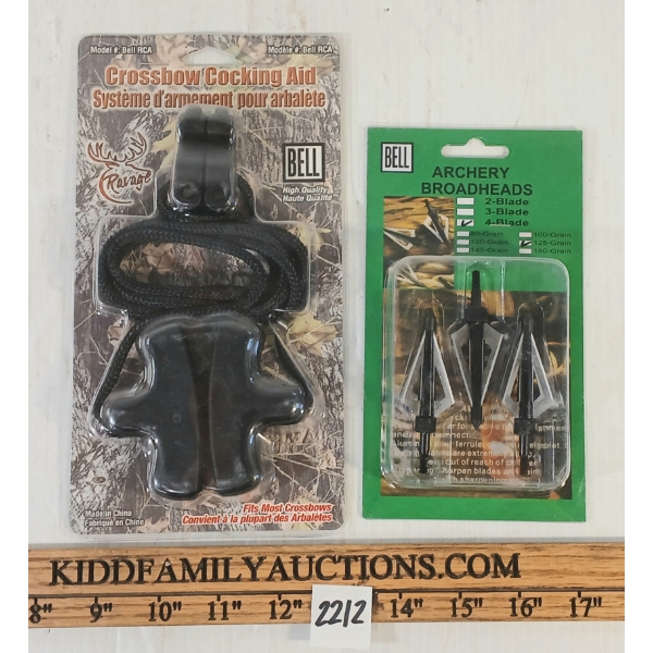 LOT OF 2 - BELL ARCHERY BROADHEADS & CROSSBOW COCKING AID