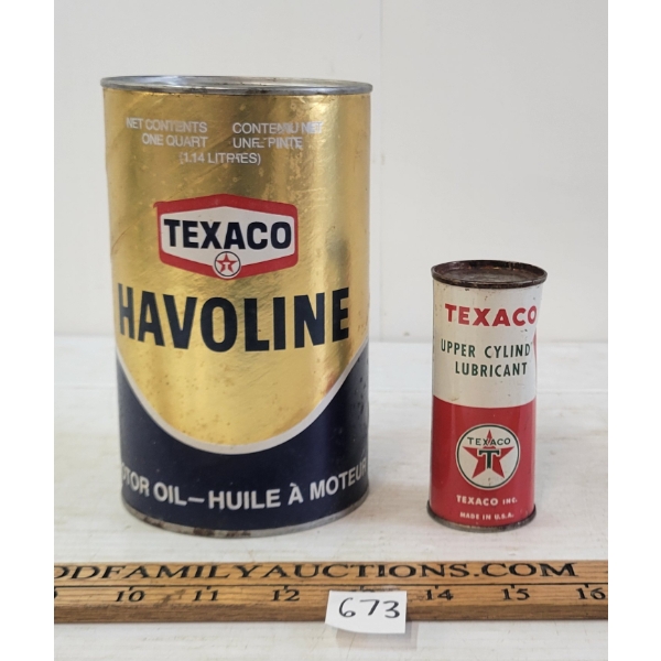 LOT OF 2 - TEXACO UPPER CYLINDER LUBRICANT & HAVOLINE MOTOR OIL CANS